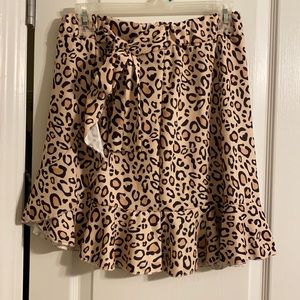 Cheetah Print Wrap Look Skirt With Bow